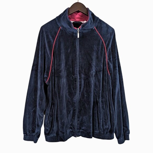 Men's Large Blue VELVET Track Jacket Full Zip Athletic Lounge Shirt Basketball - Picture 1 of 6